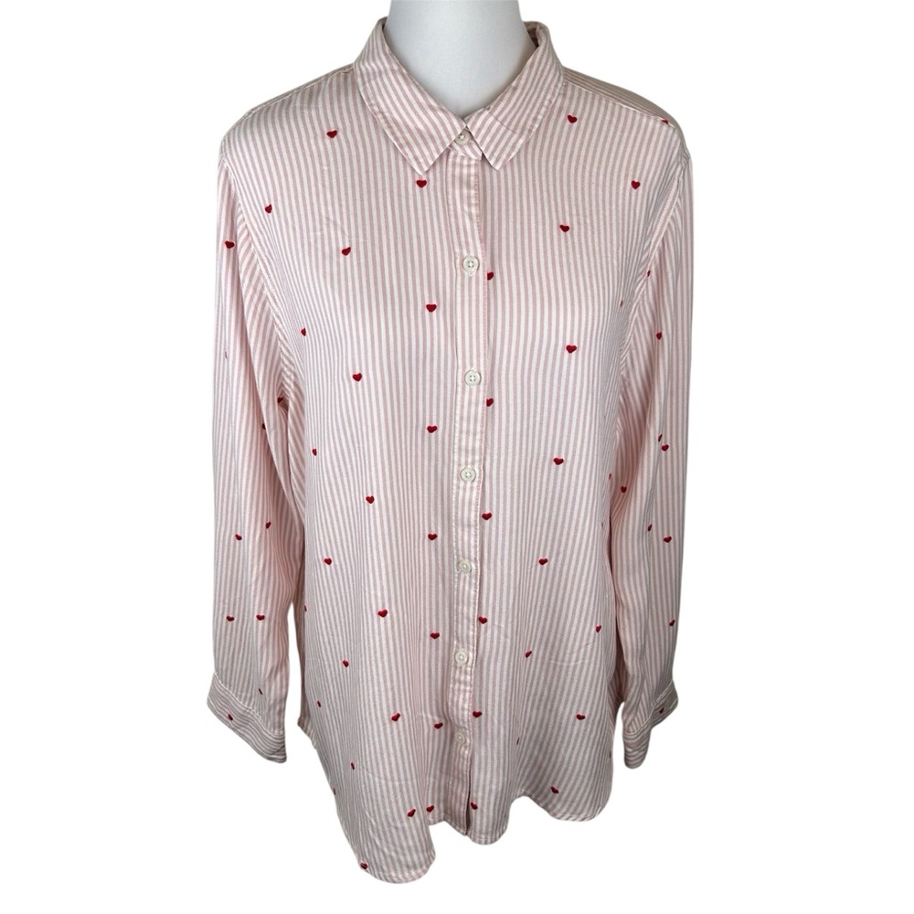 Time and Tru Striped Button Down Embroidered Hearts NWT - Size XXXL